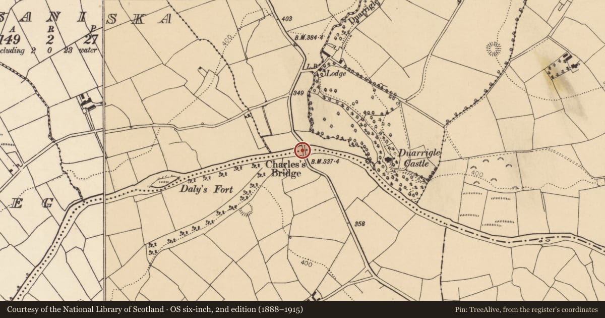 Ordnance Survey six-inch map, 2nd edition (1888–1915) covering the location of Bridge, Coalpits, Coolykeerane, County Cork, with a pin at the register's coordinates
