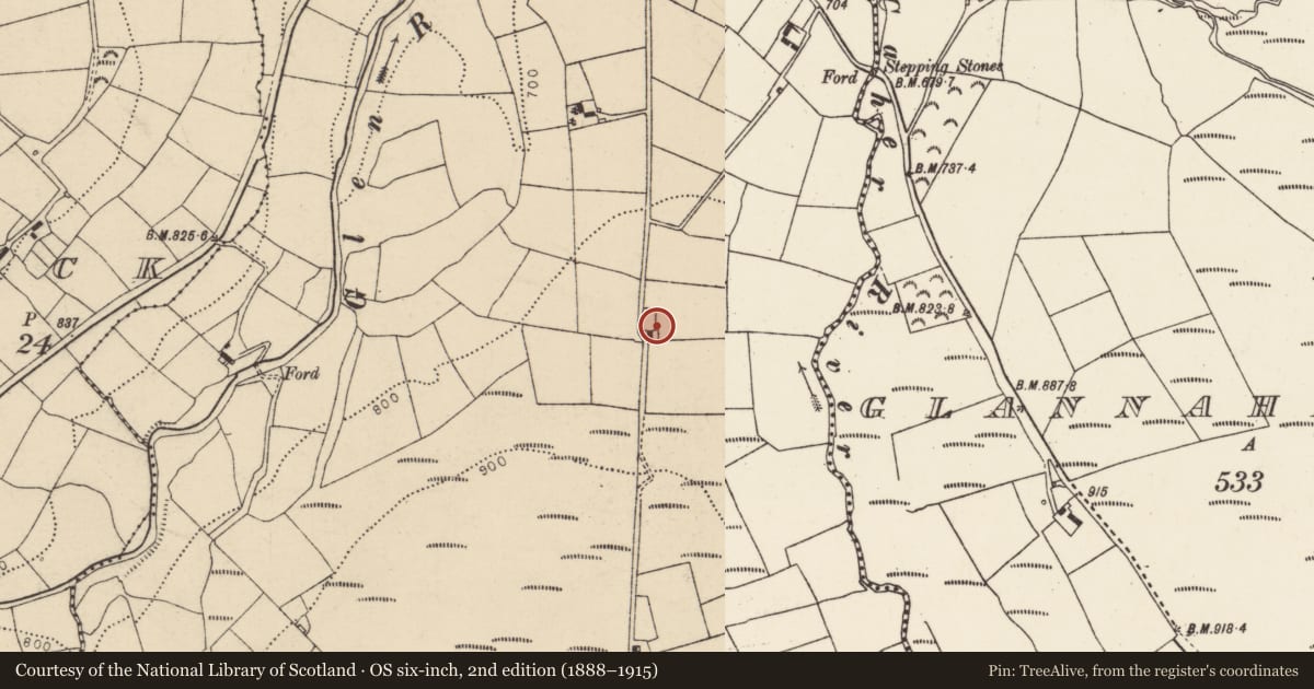 Ordnance Survey six-inch map, 2nd edition (1888–1915) covering the location of Ringfort - rath, Glenaknockane, County Cork, with a pin at the register's coordinates