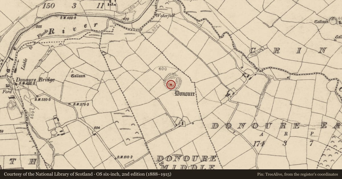Ordnance Survey six-inch map, 2nd edition (1888–1915) covering the location of Souterrain, Donoure Middle, County Cork, with a pin at the register's coordinates