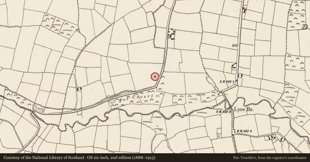 Ordnance Survey six-inch map, 2nd edition (1888–1915) covering the location of Enclosure, Kilpadder South, County Cork, with a pin at the register's coordinates
