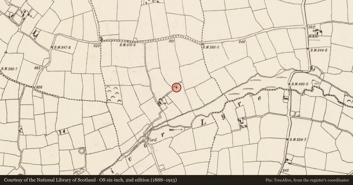 Ordnance Survey six-inch map, 2nd edition (1888–1915) covering the location of Souterrain, Glannoge, County Cork, with a pin at the register's coordinates