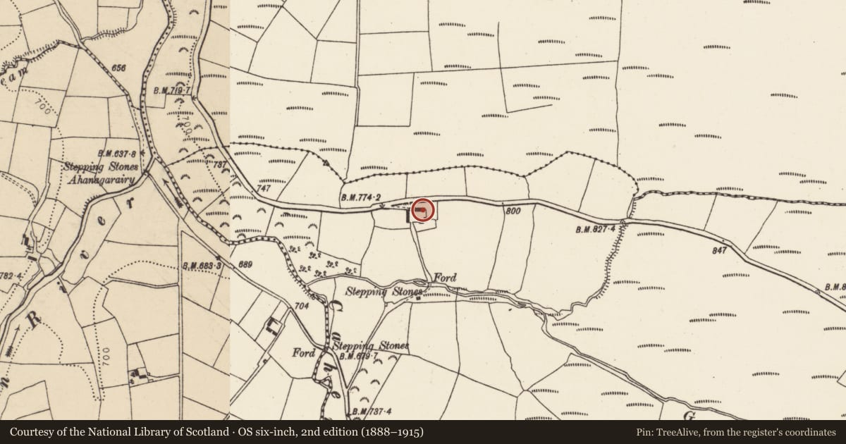 Ordnance Survey six-inch map, 2nd edition (1888–1915) covering the location of House - vernacular house, Glannaharee West, County Cork, with a pin at the register's coordinates