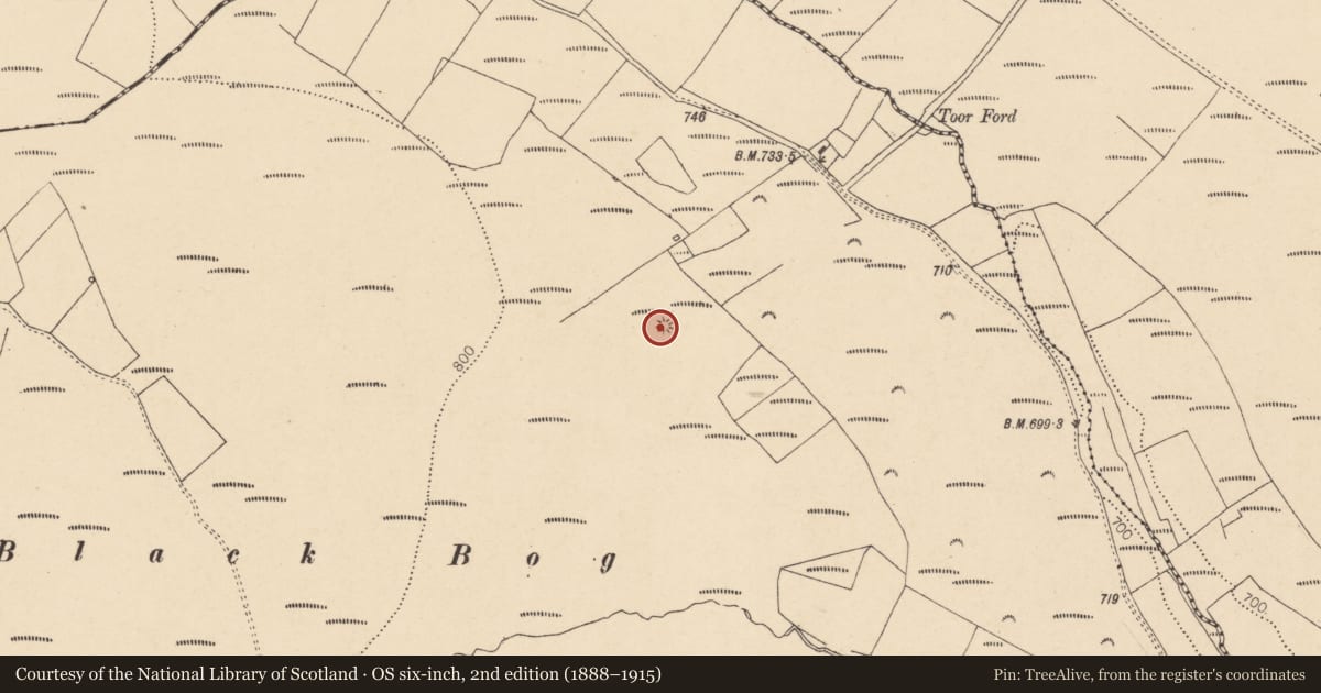 Ordnance Survey six-inch map, 2nd edition (1888–1915) covering the location of Barrow - ring-barrow, Coom (Hudson), County Cork, with a pin at the register's coordinates