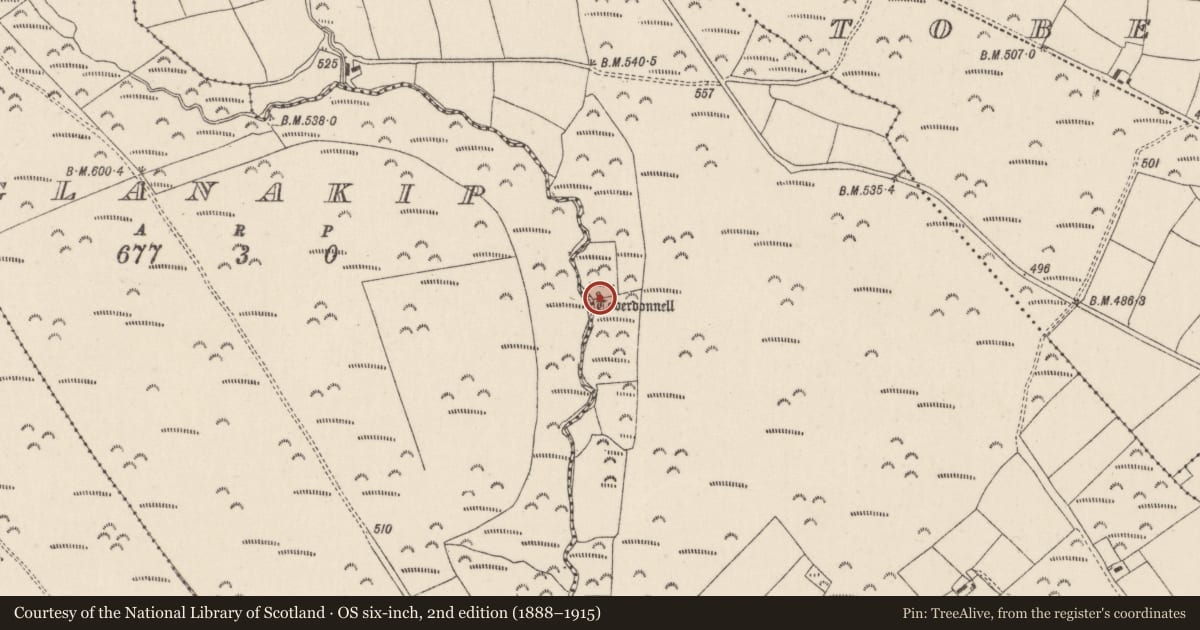 Ordnance Survey six-inch map, 2nd edition (1888–1915) covering the location of Ritual site - holy well, Rathcormack-Mountain, County Cork, with a pin at the register's coordinates