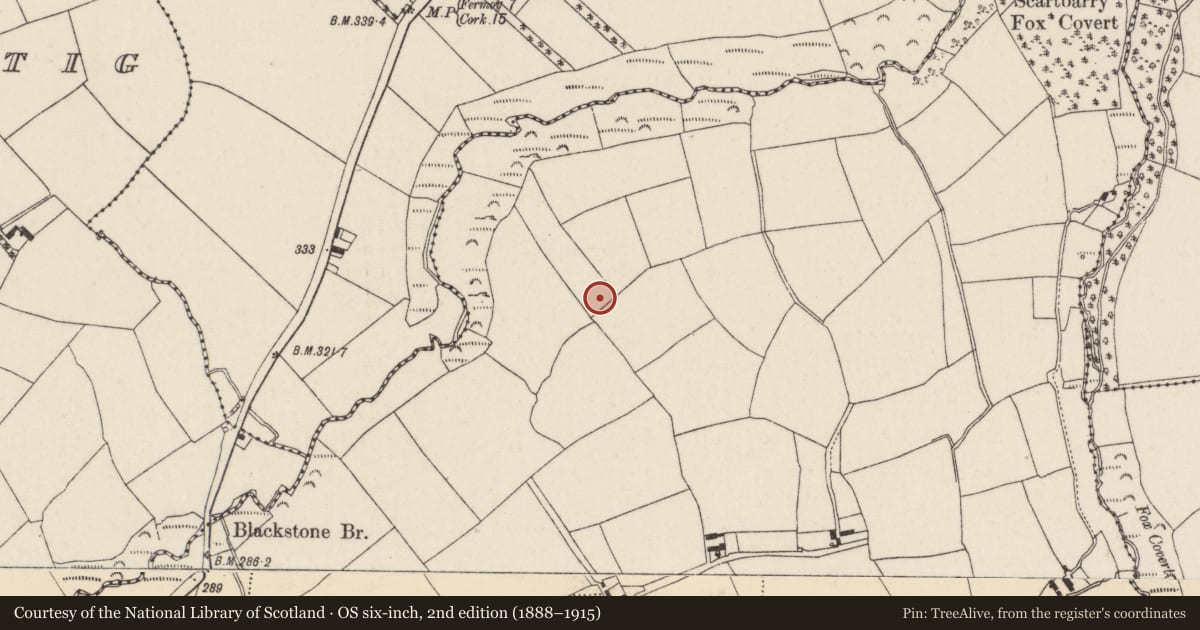 Ordnance Survey six-inch map, 2nd edition (1888–1915) covering the location of Excavation - miscellaneous, Scartbarry, County Cork, with a pin at the register's coordinates