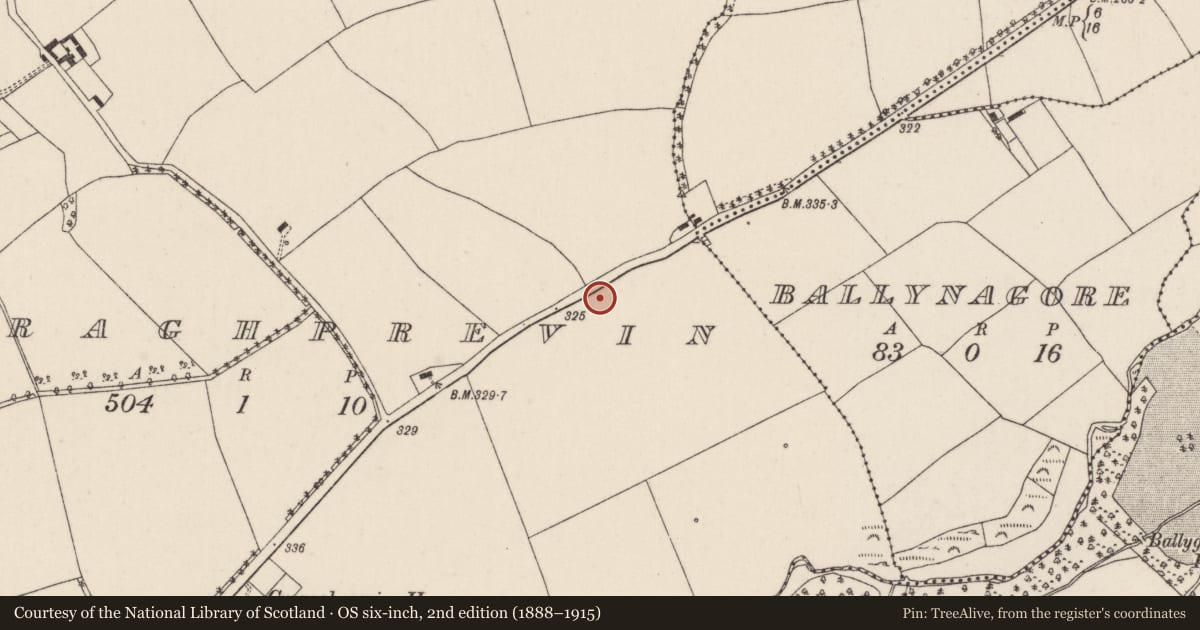 Ordnance Survey six-inch map, 2nd edition (1888–1915) covering the location of Hearth, Curraghprevin, County Cork, with a pin at the register's coordinates