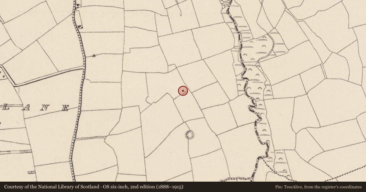 Ordnance Survey six-inch map, 2nd edition (1888–1915) covering the location of Burial ground, Ardra, County Cork, with a pin at the register's coordinates