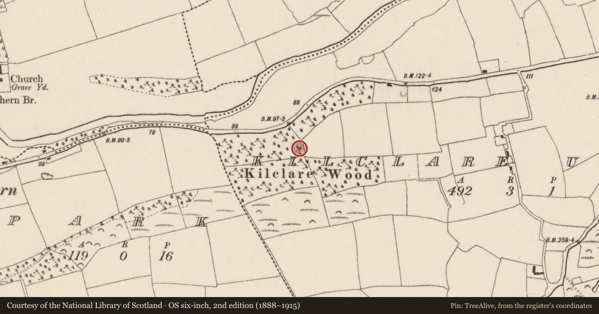 Ordnance Survey six-inch map, 2nd edition (1888–1915) covering the location of Souterrain, Kilclare Upper, County Cork, with a pin at the register's coordinates