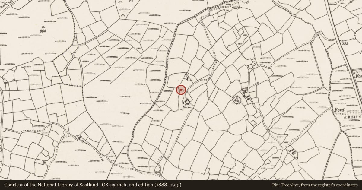Ordnance Survey six-inch map, 2nd edition (1888–1915) covering the location of Ringfort - rath, Ballyvouskill, County Cork, with a pin at the register's coordinates