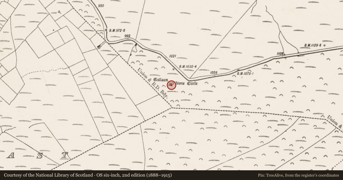 Ordnance Survey six-inch map, 2nd edition (1888–1915) covering the location of Stone circle - five-stone, Knocknakilla, County Cork, with a pin at the register's coordinates