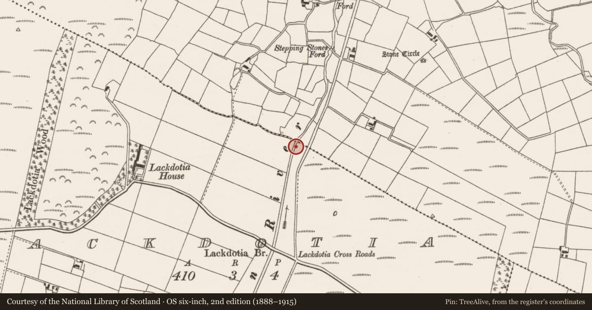 Ordnance Survey six-inch map, 2nd edition (1888–1915) covering the location of Fulacht fia, Lackdotia, County Cork, with a pin at the register's coordinates