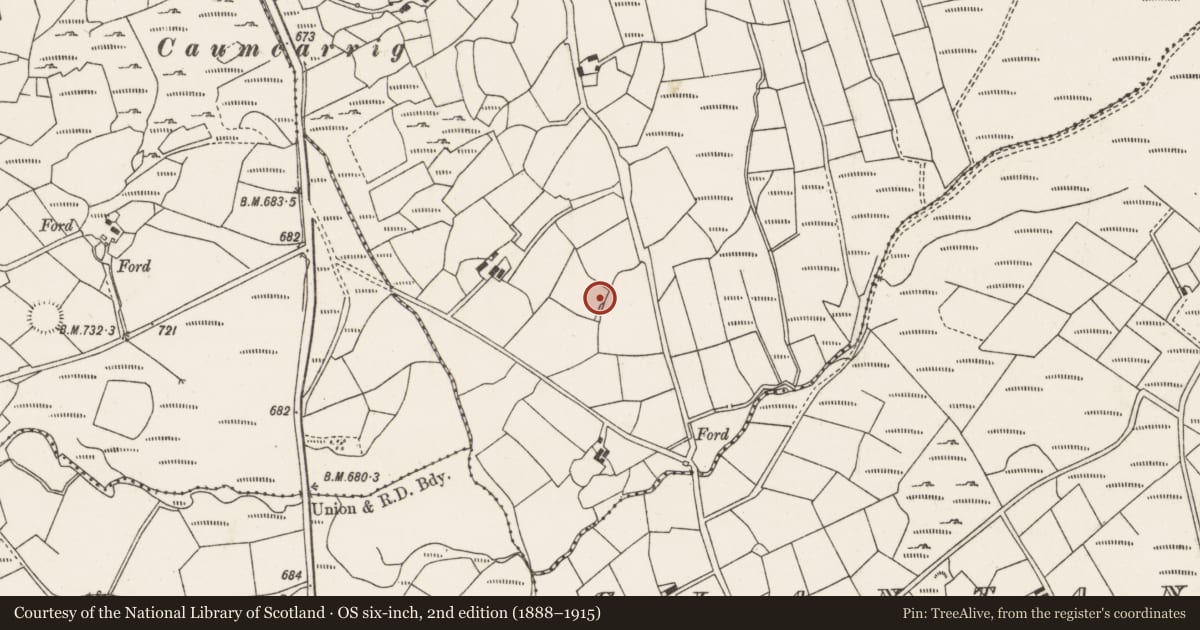 Ordnance Survey six-inch map, 2nd edition (1888–1915) covering the location of Earthwork, Carrigacooleen, County Cork, with a pin at the register's coordinates