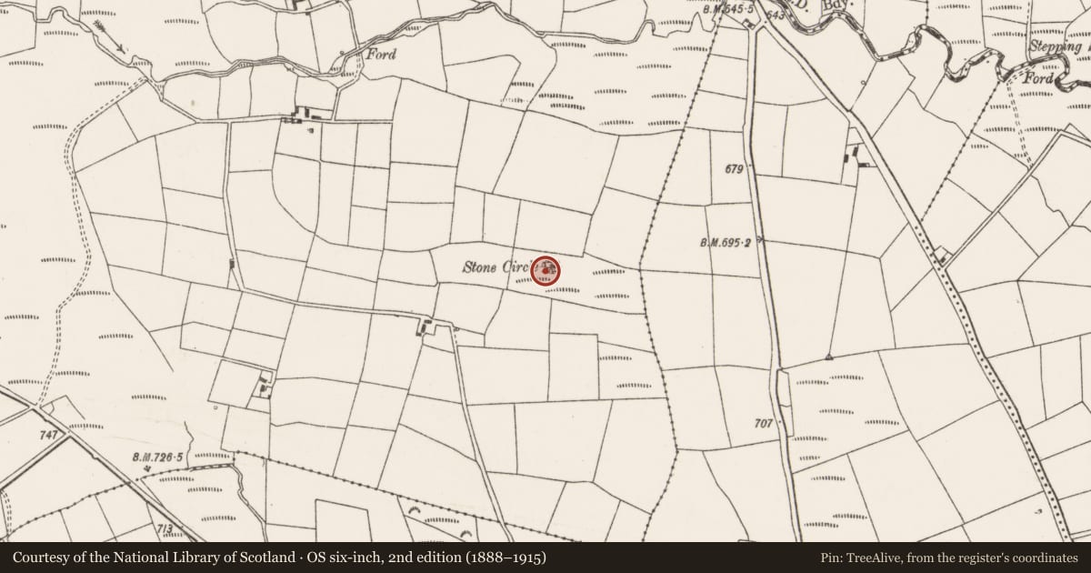 Ordnance Survey six-inch map, 2nd edition (1888–1915) covering the location of Stone circle - multiple-stone, Gowlane North, County Cork, with a pin at the register's coordinates