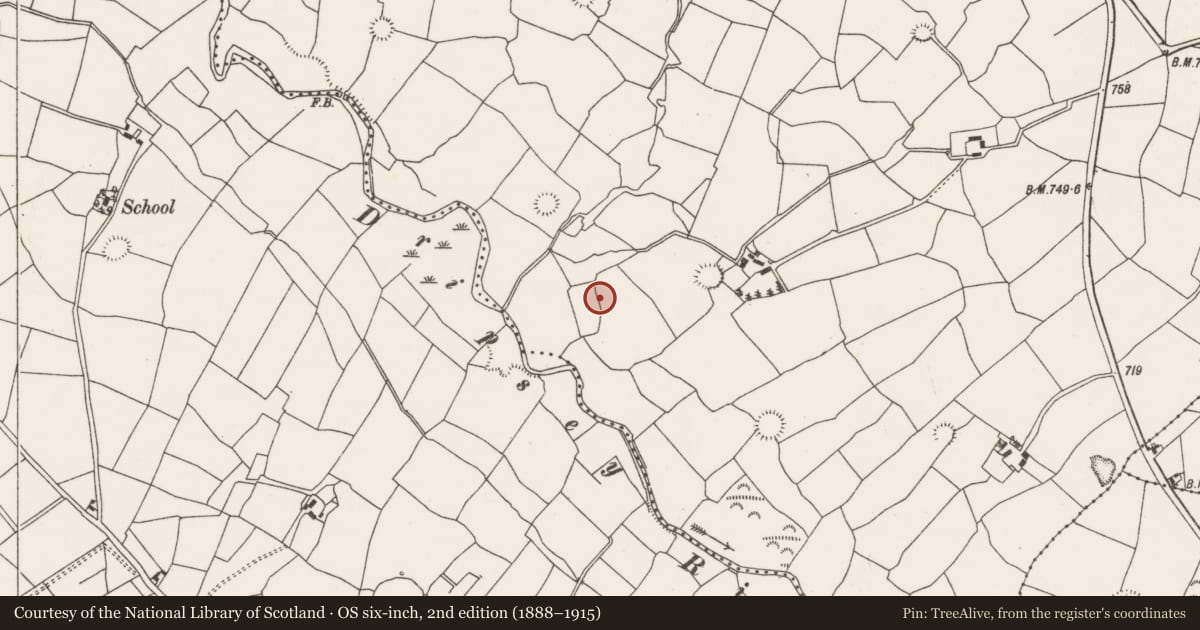 Ordnance Survey six-inch map, 2nd edition (1888–1915) covering the location of Souterrain, Barrahaurin, County Cork, with a pin at the register's coordinates