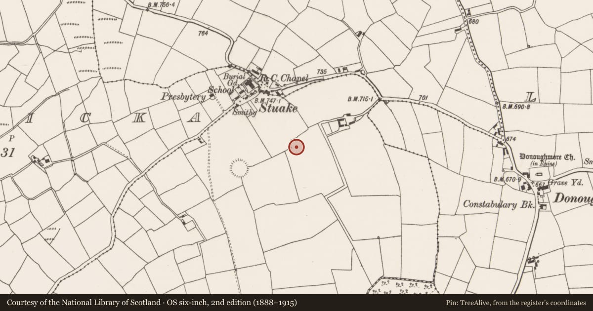 Ordnance Survey six-inch map, 2nd edition (1888–1915) covering the location of Ringfort - rath, Ballykerwick, County Cork, with a pin at the register's coordinates
