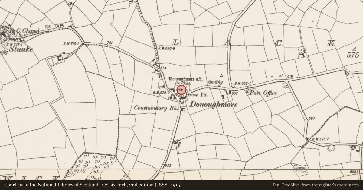 Ordnance Survey six-inch map, 2nd edition (1888–1915) covering the location of Souterrain, Lackabane, County Cork, with a pin at the register's coordinates