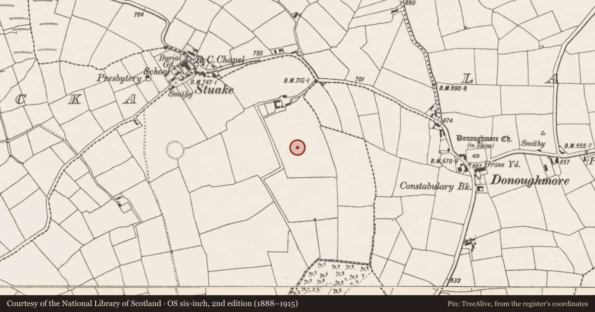 Ordnance Survey six-inch map, 2nd edition (1888–1915) covering the location of Ritual site - holy well, Ballykerwick, County Cork, with a pin at the register's coordinates