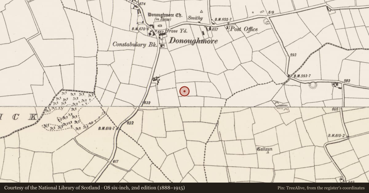 Ordnance Survey six-inch map, 2nd edition (1888–1915) covering the location of Souterrain, Lackabane, County Cork, with a pin at the register's coordinates