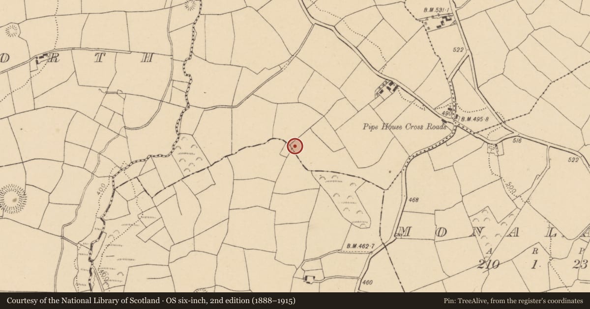 Ordnance Survey six-inch map, 2nd edition (1888–1915) covering the location of Fulacht fia, Garryadeen, County Cork, with a pin at the register's coordinates