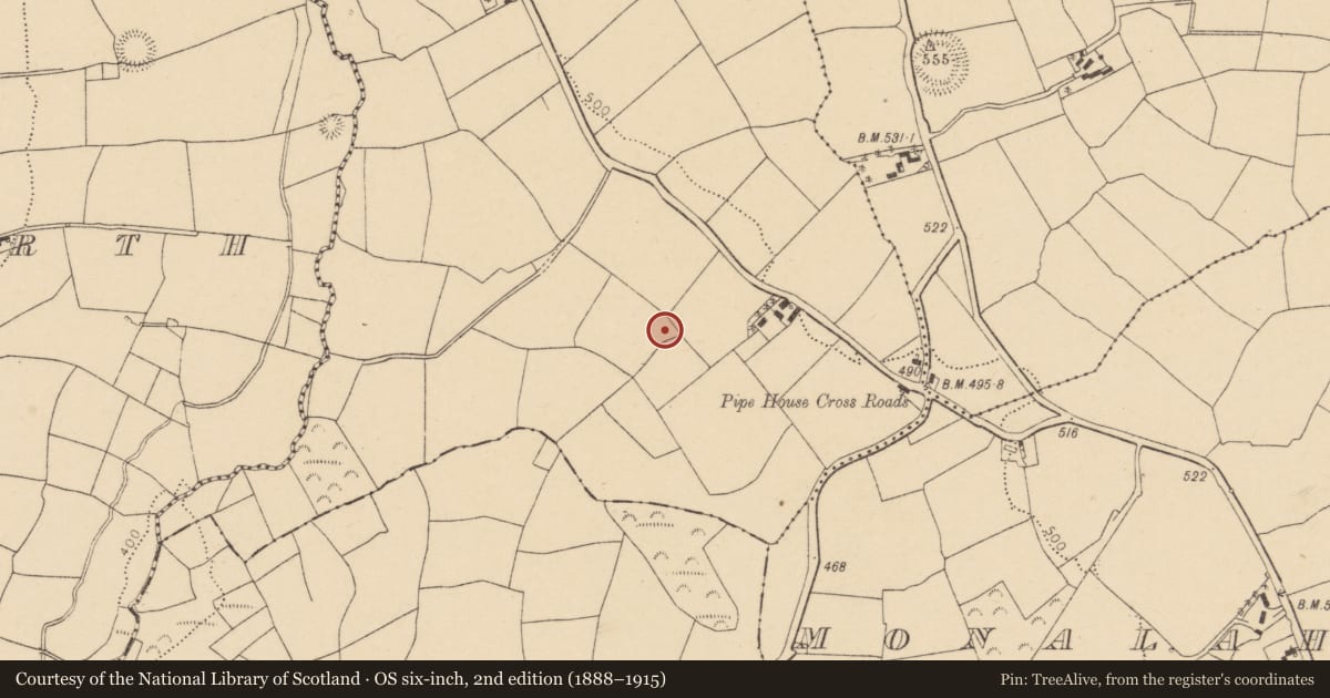Ordnance Survey six-inch map, 2nd edition (1888–1915) covering the location of Fulacht fia, Garryadeen, County Cork, with a pin at the register's coordinates