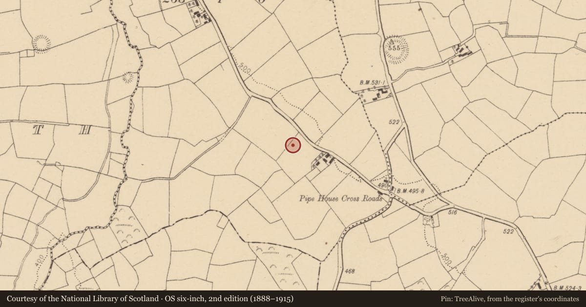 Ordnance Survey six-inch map, 2nd edition (1888–1915) covering the location of Fulacht fia, Garryadeen, County Cork, with a pin at the register's coordinates