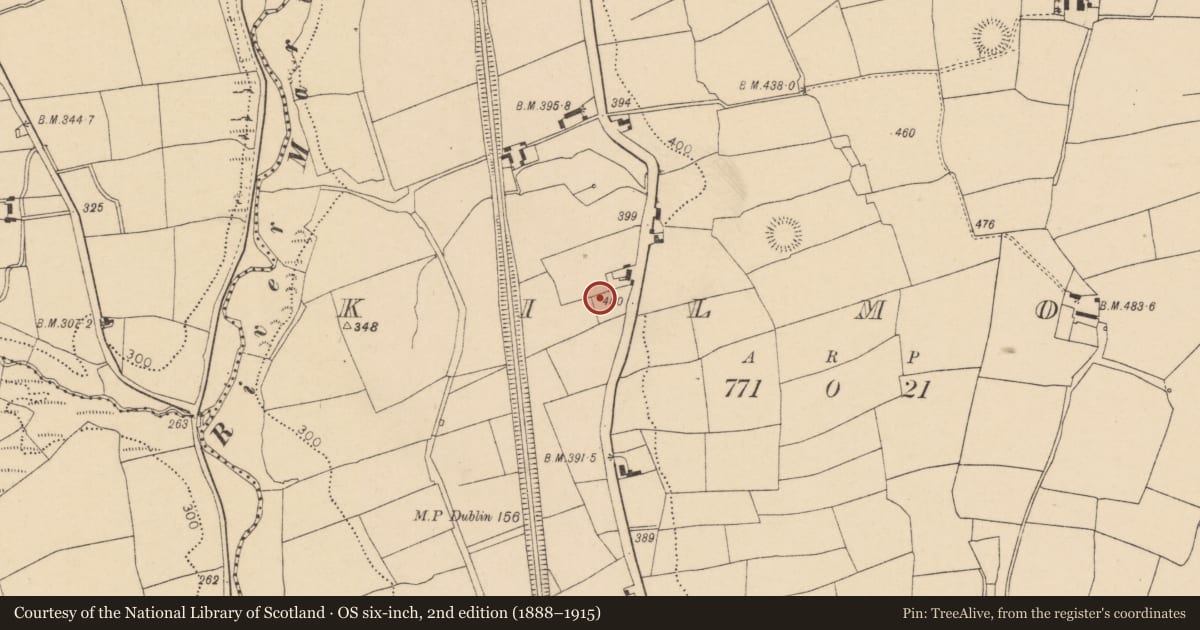 Ordnance Survey six-inch map, 2nd edition (1888–1915) covering the location of Ringfort - rath, Kilmona, County Cork, with a pin at the register's coordinates