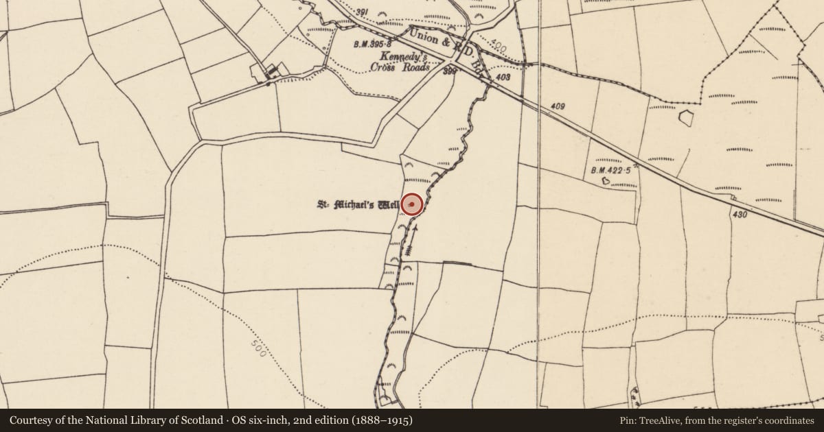 Ordnance Survey six-inch map, 2nd edition (1888–1915) covering the location of Ritual site - holy well, Ballybrack, County Cork, with a pin at the register's coordinates