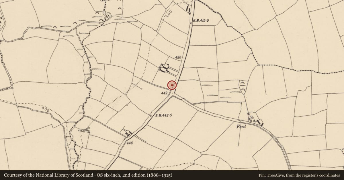 Ordnance Survey six-inch map, 2nd edition (1888–1915) covering the location of Ringfort - rath, Skahanagh North, County Cork, with a pin at the register's coordinates