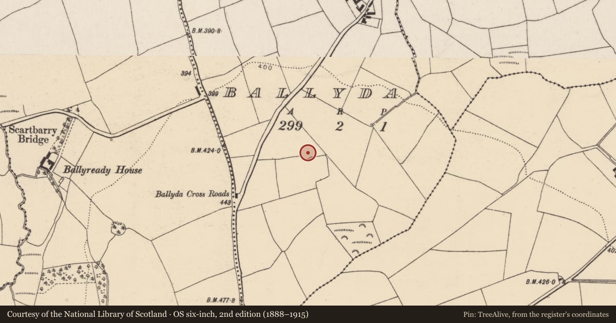 Ordnance Survey six-inch map, 2nd edition (1888–1915) covering the location of Ringfort - rath, Ballyda, County Cork, with a pin at the register's coordinates