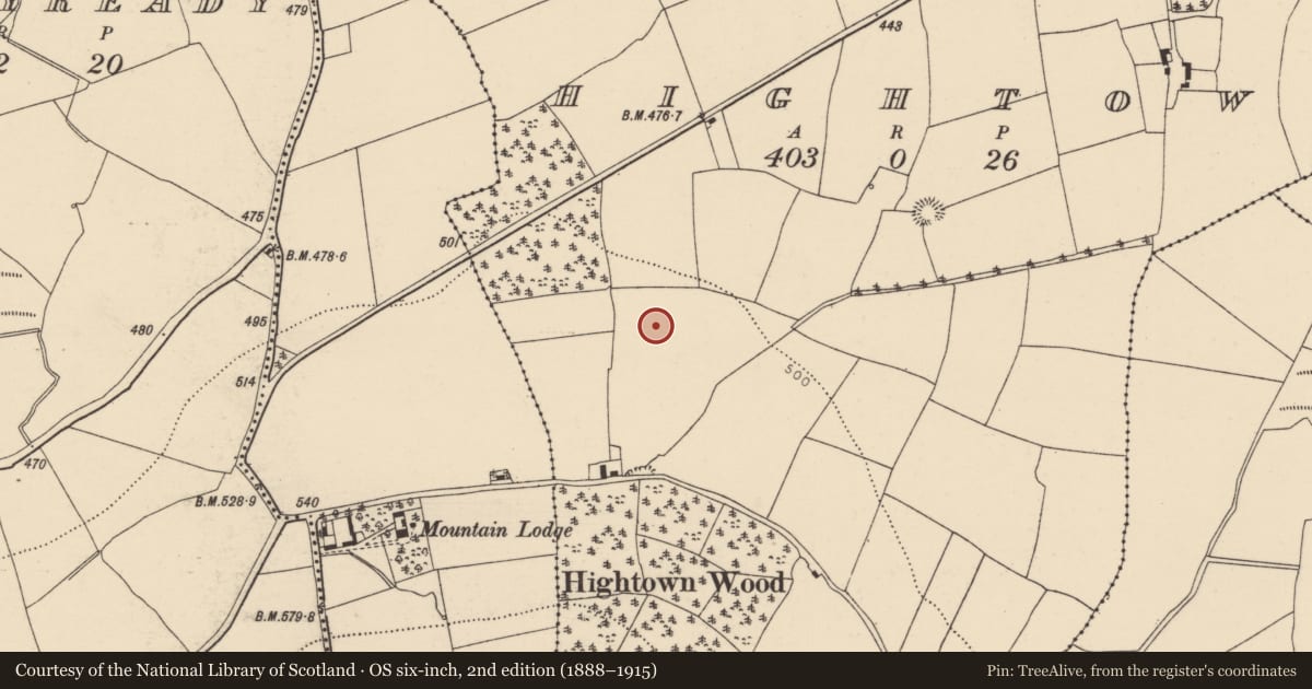 Ordnance Survey six-inch map, 2nd edition (1888–1915) covering the location of Enclosure, Hightown, County Cork, with a pin at the register's coordinates