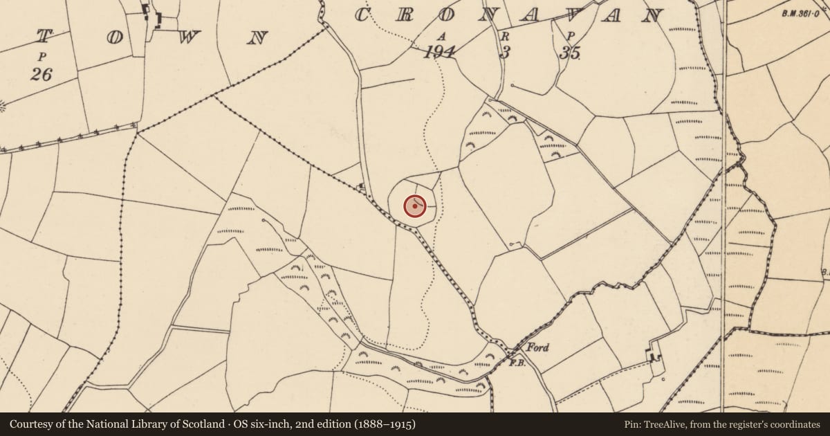 Ordnance Survey six-inch map, 2nd edition (1888–1915) covering the location of Enclosure, Cronavan, County Cork, with a pin at the register's coordinates