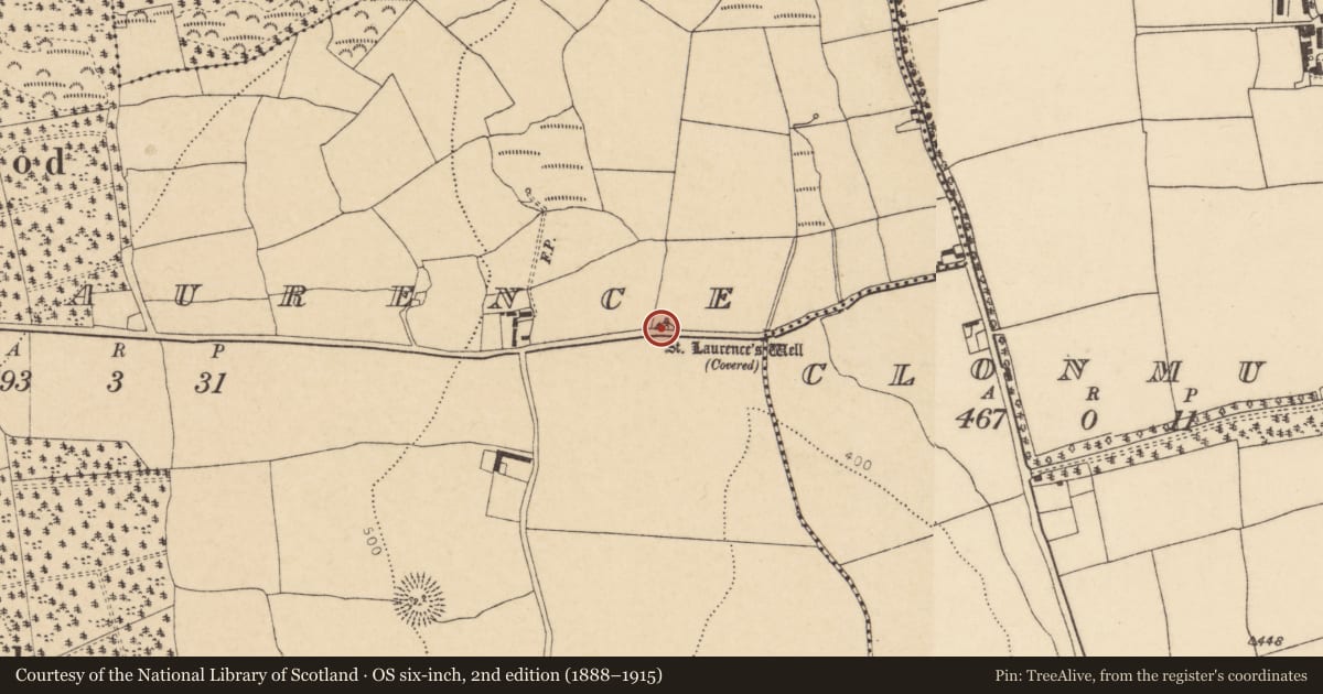 Ordnance Survey six-inch map, 2nd edition (1888–1915) covering the location of Ritual site - holy well, Garrylaurence, County Cork, with a pin at the register's coordinates