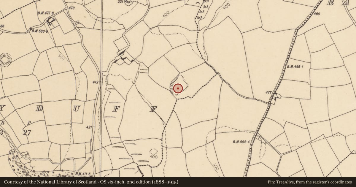 Ordnance Survey six-inch map, 2nd edition (1888–1915) covering the location of Enclosure, Garryduff, County Cork, with a pin at the register's coordinates