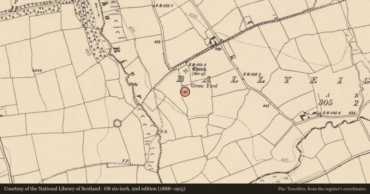 Ordnance Survey six-inch map, 2nd edition (1888–1915) covering the location of Ringfort - rath, Ballyeightragh, County Cork, with a pin at the register's coordinates