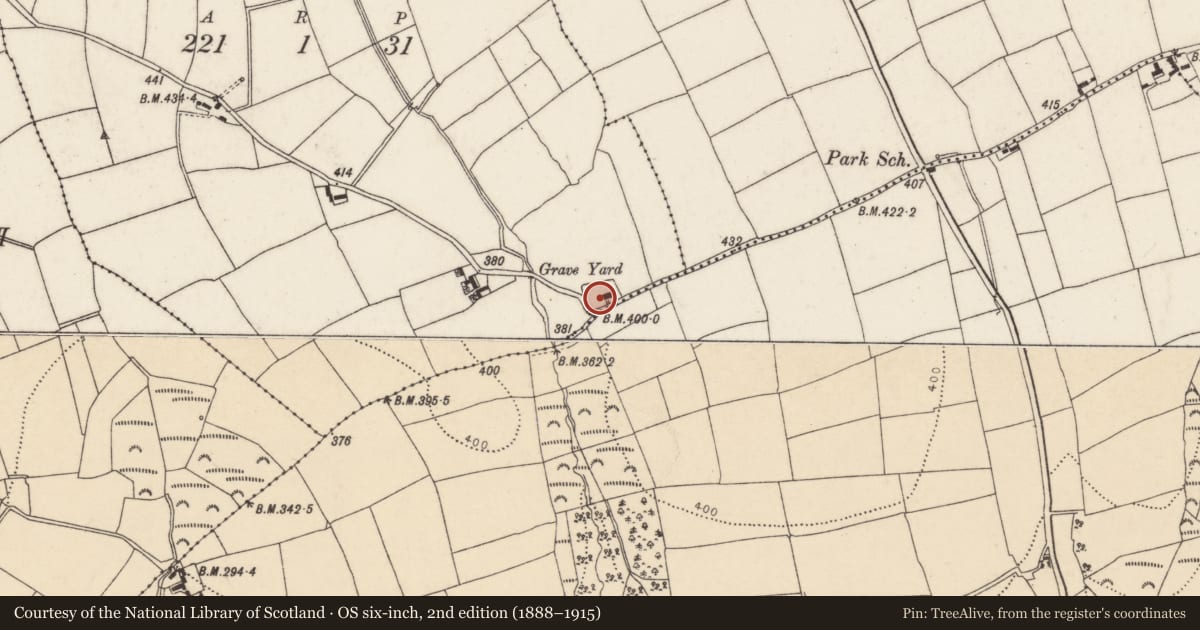 Ordnance Survey six-inch map, 2nd edition (1888–1915) covering the location of Graveyard, Ballyneague, County Cork, with a pin at the register's coordinates