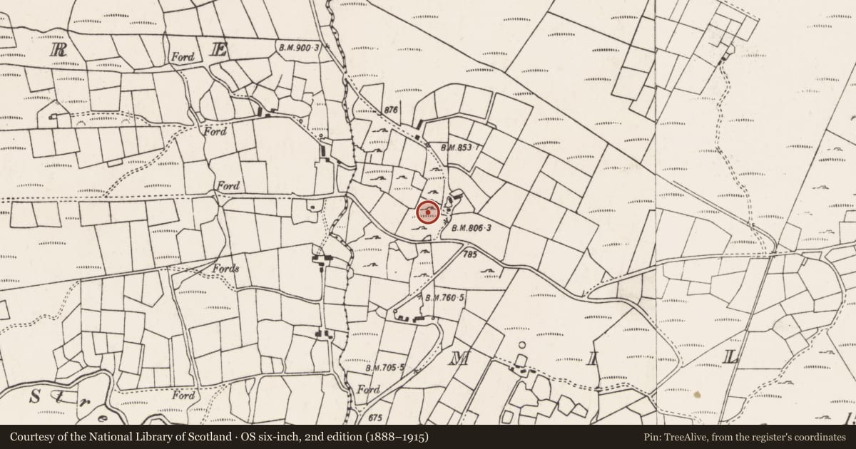 Ordnance Survey six-inch map, 2nd edition (1888–1915) covering the location of Kiln - lime, Na Millíní, County Cork, with a pin at the register's coordinates