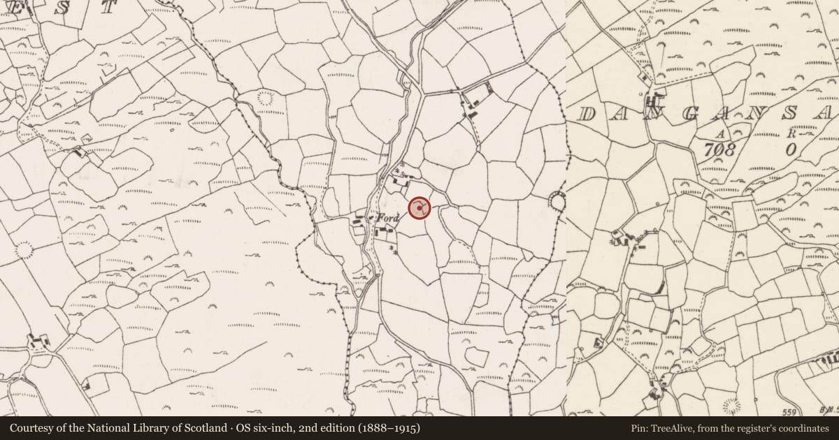 Ordnance Survey six-inch map, 2nd edition (1888–1915) covering the location of Ringfort - rath, Na Huláin Thoir, County Cork, with a pin at the register's coordinates