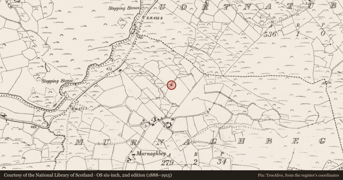 Ordnance Survey six-inch map, 2nd edition (1888–1915) covering the location of Enclosure, An Muirneach Beag, County Cork, with a pin at the register's coordinates