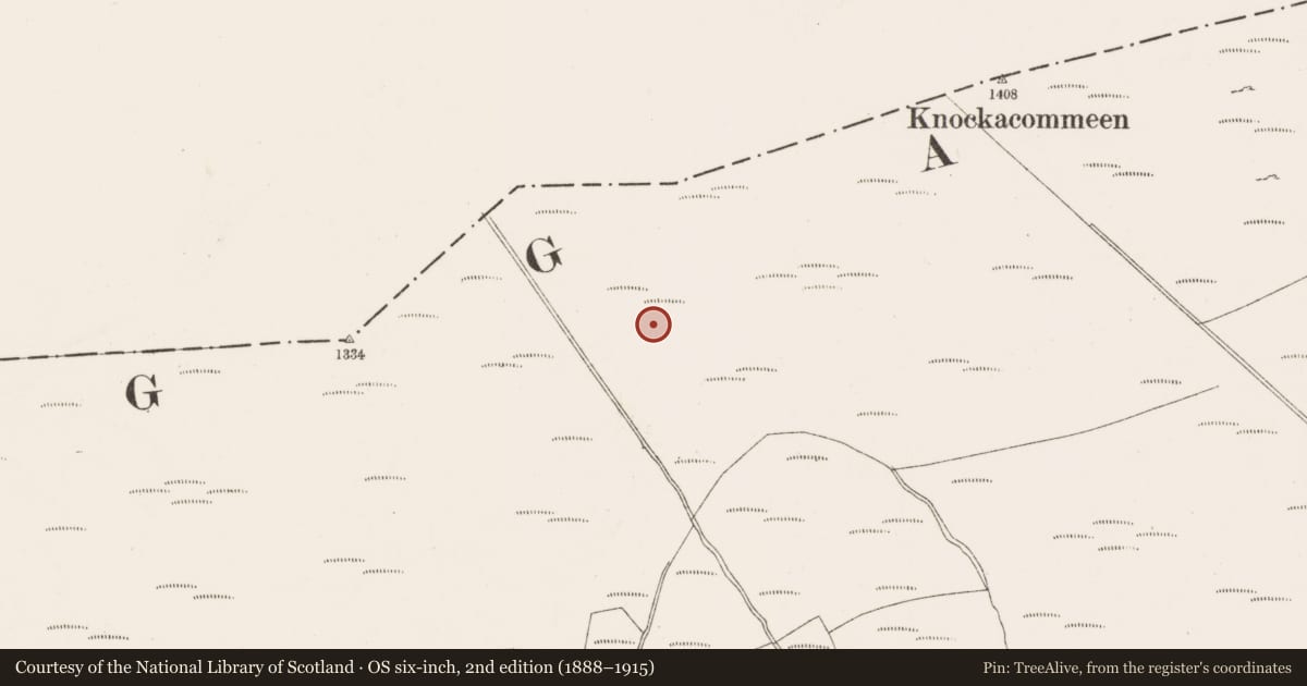 Ordnance Survey six-inch map, 2nd edition (1888–1915) covering the location of Megalithic tomb - wedge tomb, Doire Na Sagart, County Cork, with a pin at the register's coordinates