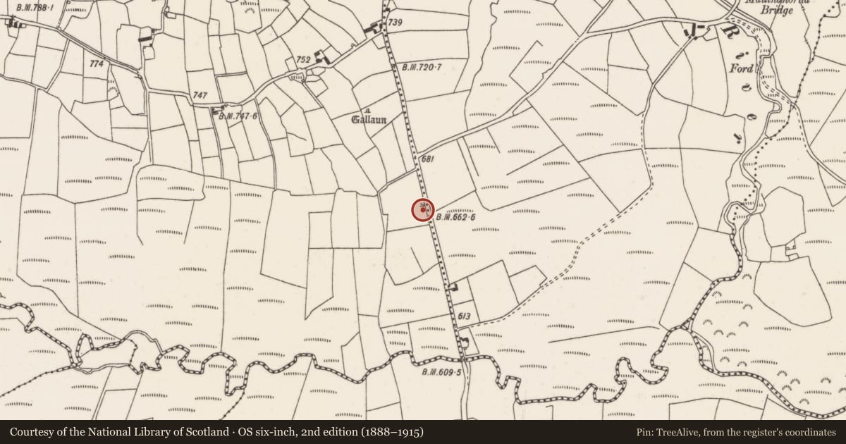 Ordnance Survey six-inch map, 2nd edition (1888–1915) covering the location of Fulacht fia, Cusloura, County Cork, with a pin at the register's coordinates