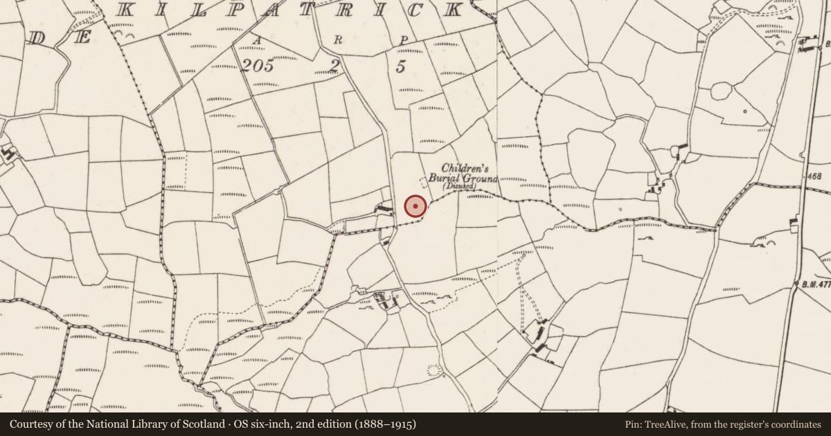 Ordnance Survey six-inch map, 2nd edition (1888–1915) covering the location of Souterrain, Kilpatrick, County Cork, with a pin at the register's coordinates