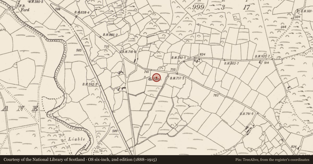 Ordnance Survey six-inch map, 2nd edition (1888–1915) covering the location of Fulacht fia, Knockraheen, County Cork, with a pin at the register's coordinates