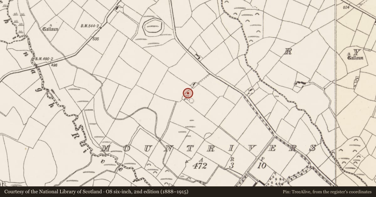 Ordnance Survey six-inch map, 2nd edition (1888–1915) covering the location of Barrow - ring-barrow, Mountrivers, County Cork, with a pin at the register's coordinates
