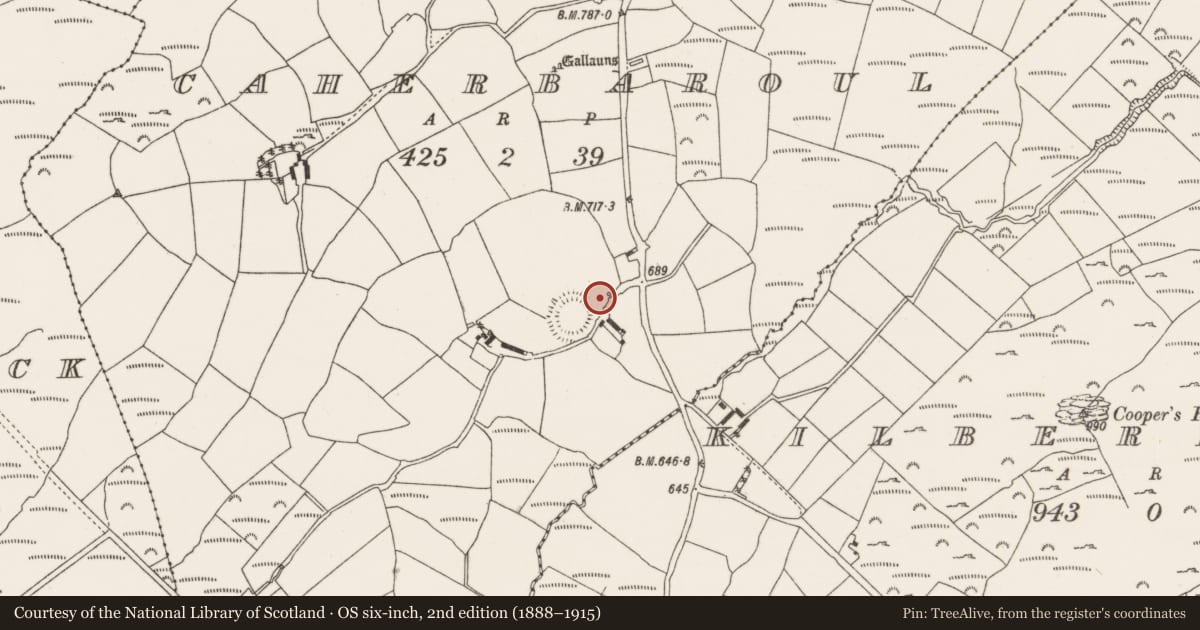 Ordnance Survey six-inch map, 2nd edition (1888–1915) covering the location of Souterrain, Caherbaroul, County Cork, with a pin at the register's coordinates