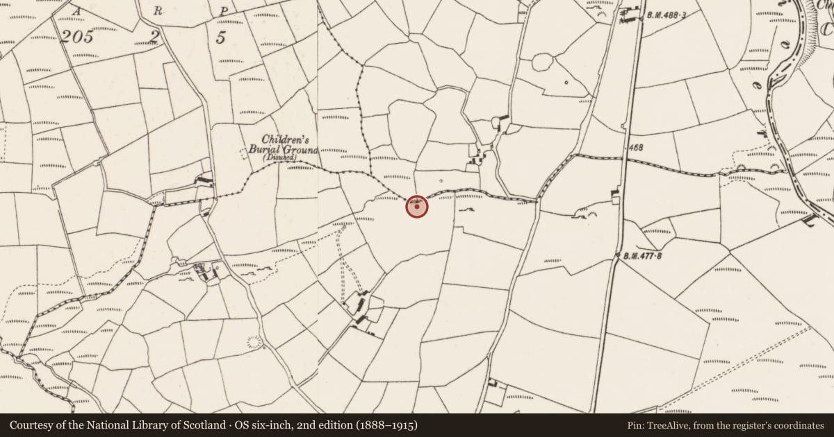 Ordnance Survey six-inch map, 2nd edition (1888–1915) covering the location of Fulacht fia, Coolaniddane, County Cork, with a pin at the register's coordinates