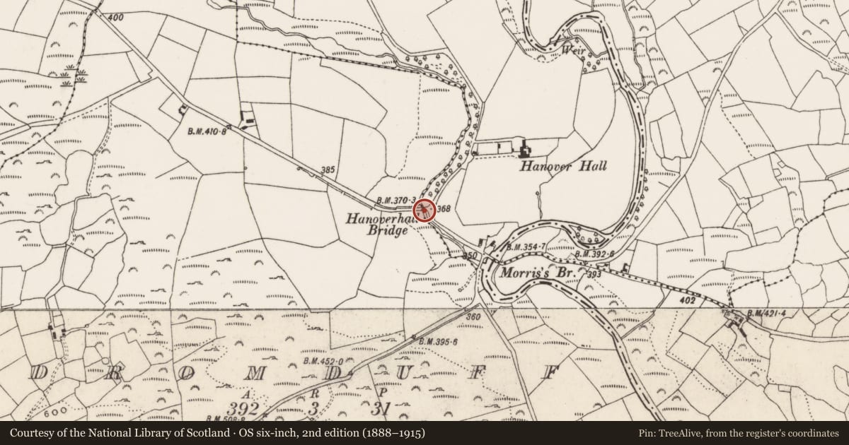 Ordnance Survey six-inch map, 2nd edition (1888–1915) covering the location of Bridge, Coolaniddane, Dromduff, County Cork, with a pin at the register's coordinates