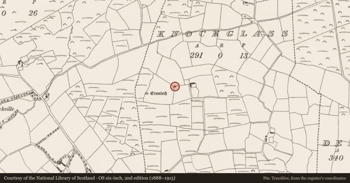Ordnance Survey six-inch map, 2nd edition (1888–1915) covering the location of Kiln - lime, Knockglass, County Cork, with a pin at the register's coordinates