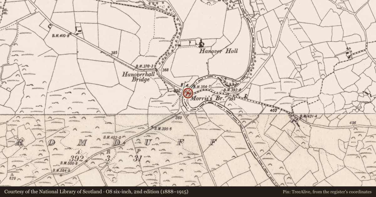 Ordnance Survey six-inch map, 2nd edition (1888–1915) covering the location of Bridge, County Cork, with a pin at the register's coordinates