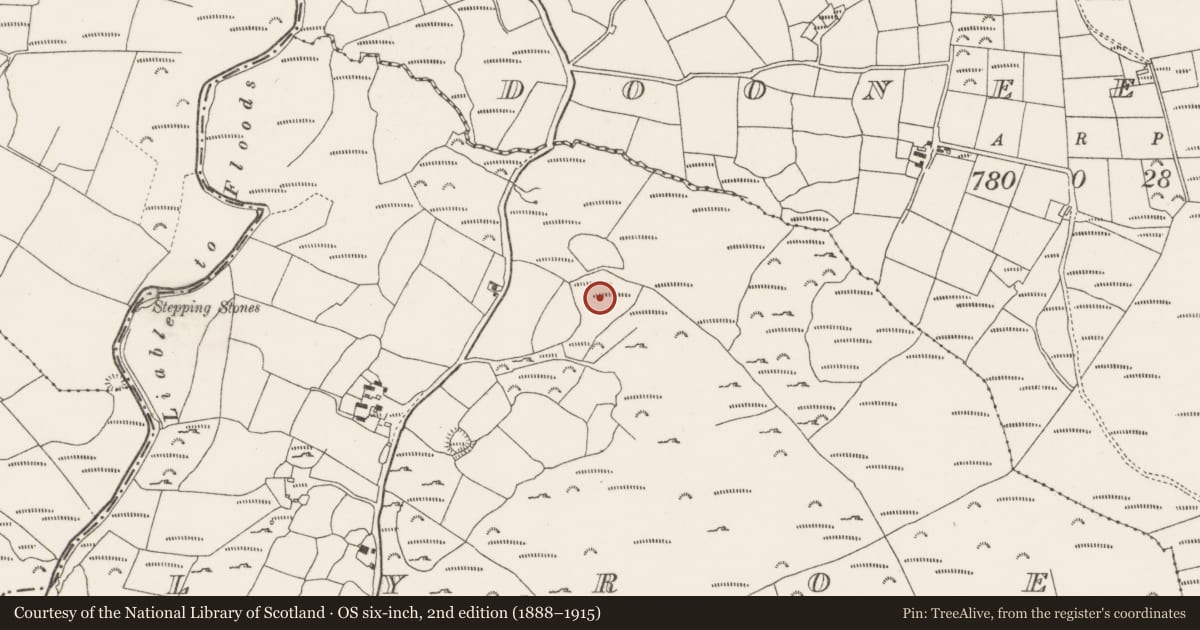 Ordnance Survey six-inch map, 2nd edition (1888–1915) covering the location of Fulacht fia, Lyroe, County Cork, with a pin at the register's coordinates