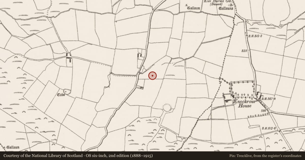Ordnance Survey six-inch map, 2nd edition (1888–1915) covering the location of Ritual site - holy well, Oughtihery, County Cork, with a pin at the register's coordinates
